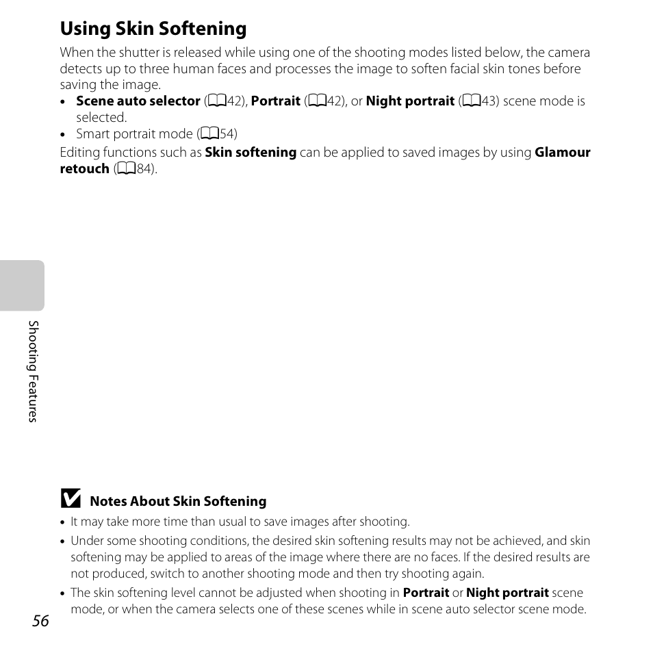 Using skin softening | Nikon S6400 User Manual | Page 74 / 280