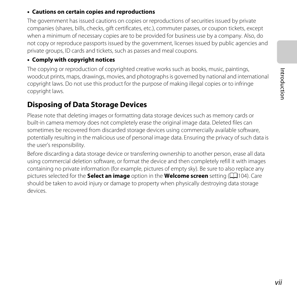 Disposing of data storage devices | Nikon S6400 User Manual | Page 9 / 280