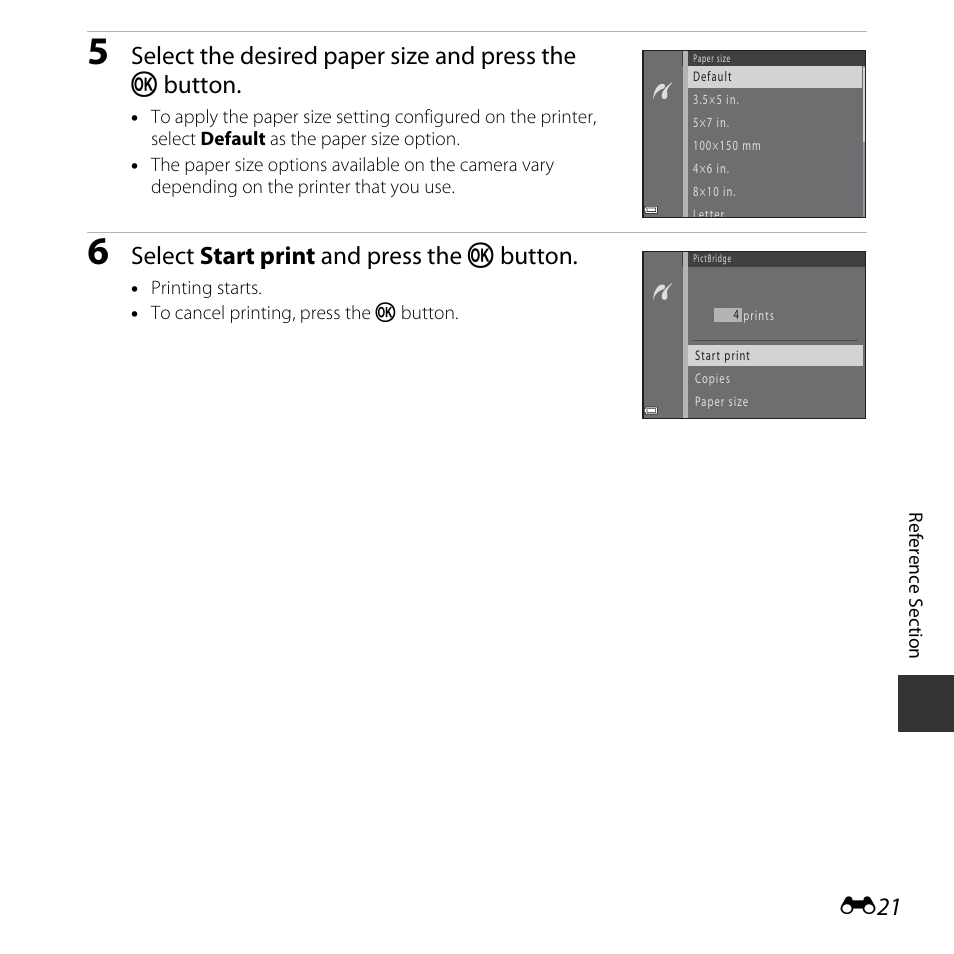 Select start print and press the k button | Nikon L830 User Manual | Page 121 / 204