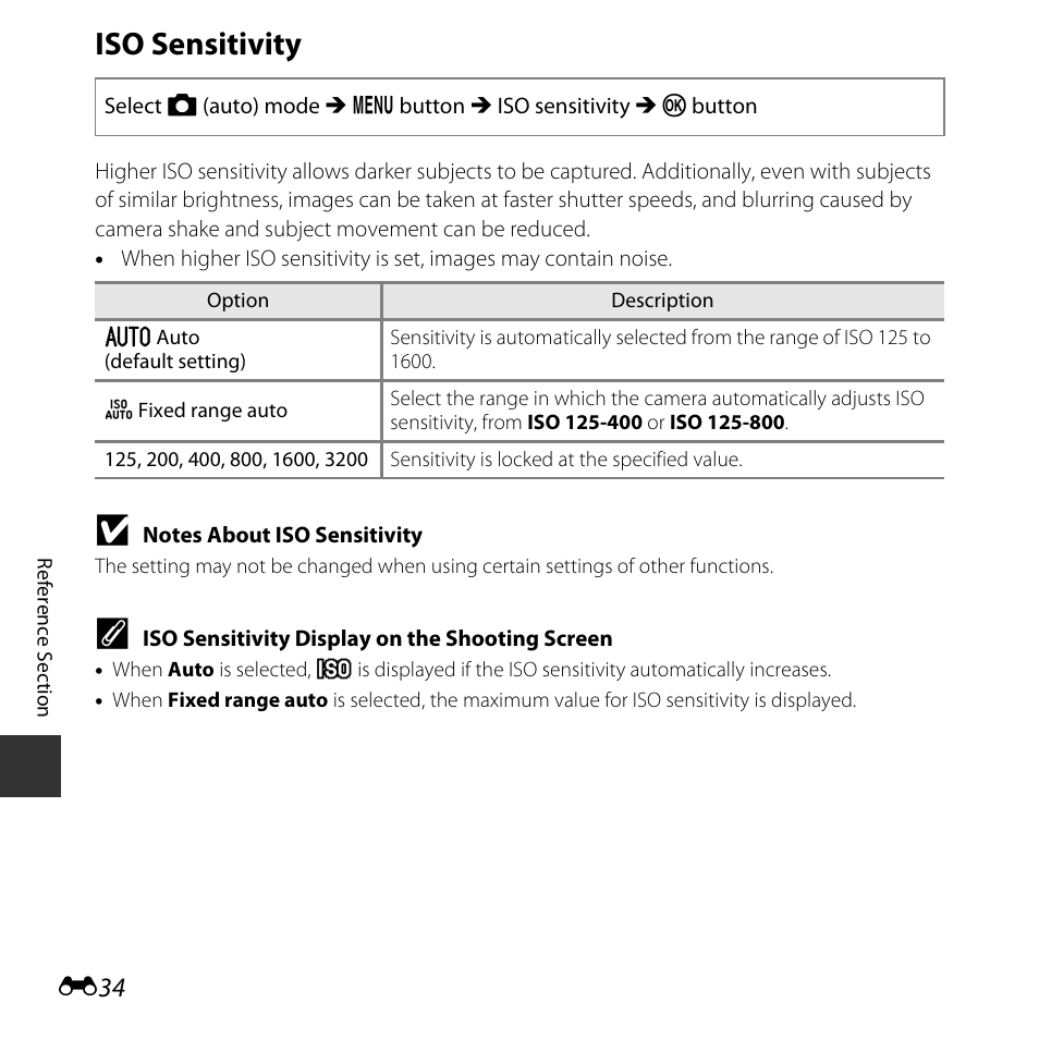 Iso sensitivity | Nikon L830 User Manual | Page 134 / 204