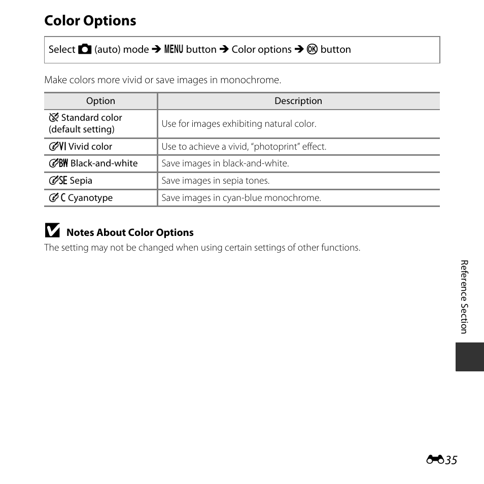 Color options | Nikon L830 User Manual | Page 135 / 204