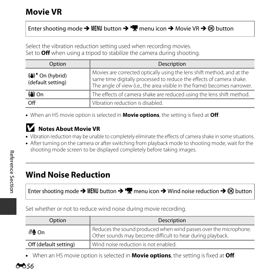 Movie vr, Wind noise reduction | Nikon L830 User Manual | Page 156 / 204