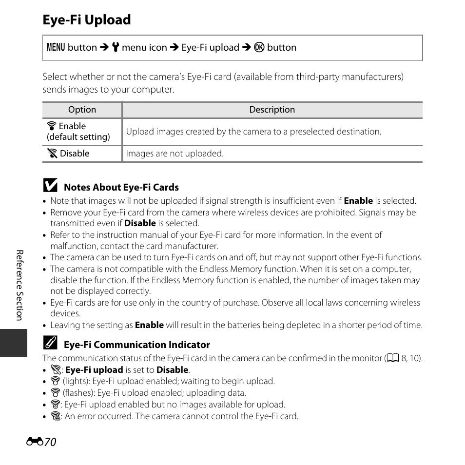 Eye-fi upload | Nikon L830 User Manual | Page 170 / 204