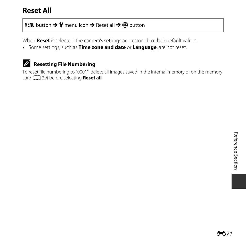 Reset all | Nikon L830 User Manual | Page 171 / 204