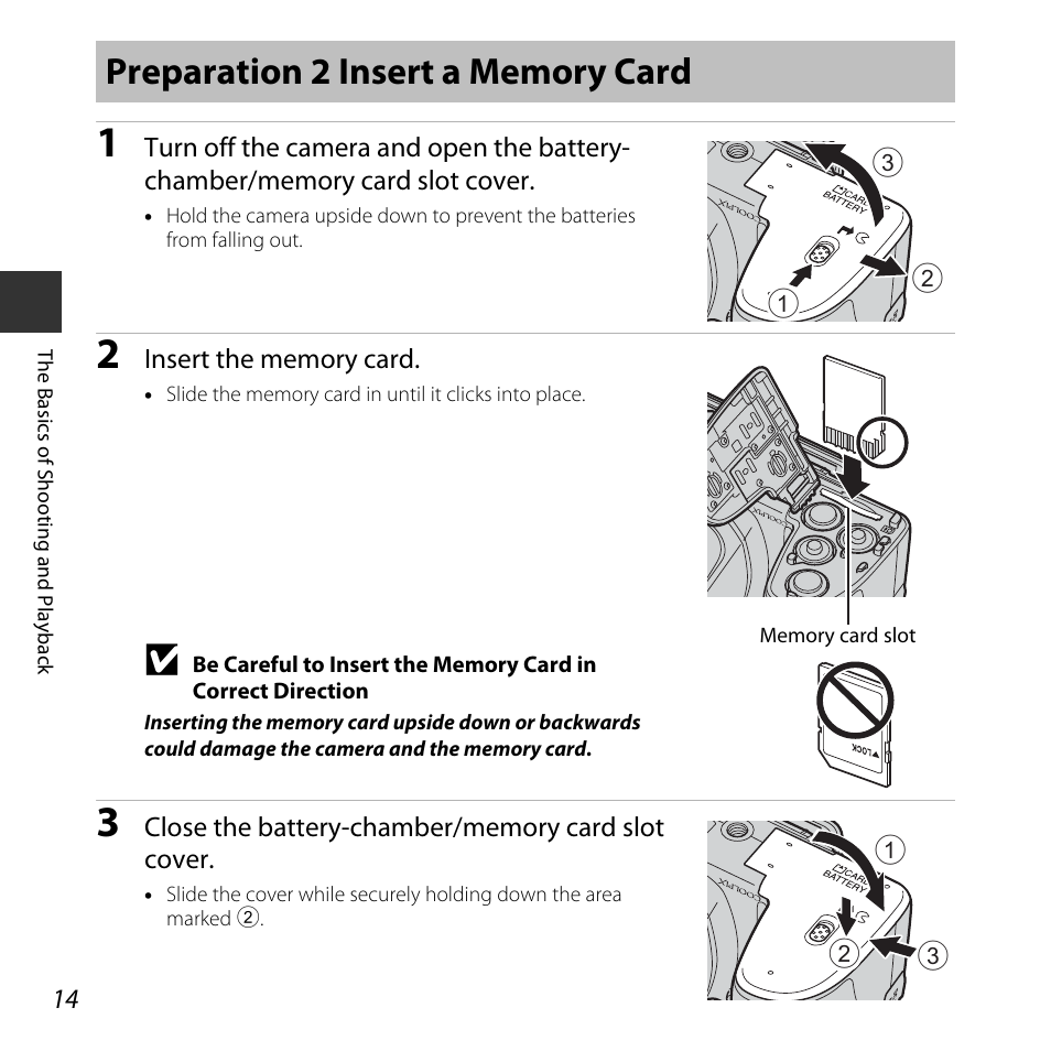 Preparation 2 insert a memory card | Nikon L830 User Manual | Page 34 / 204