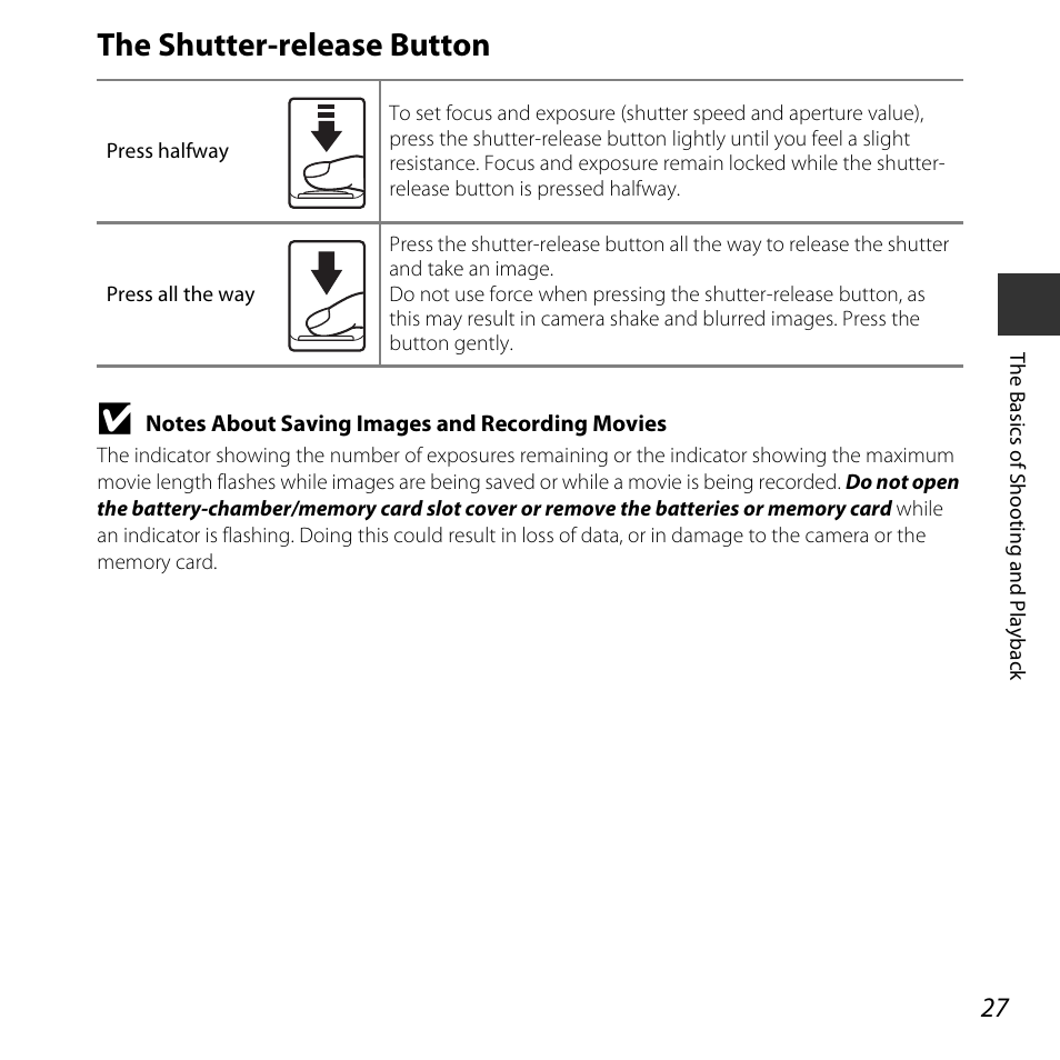 The shutter-release button | Nikon L830 User Manual | Page 47 / 204