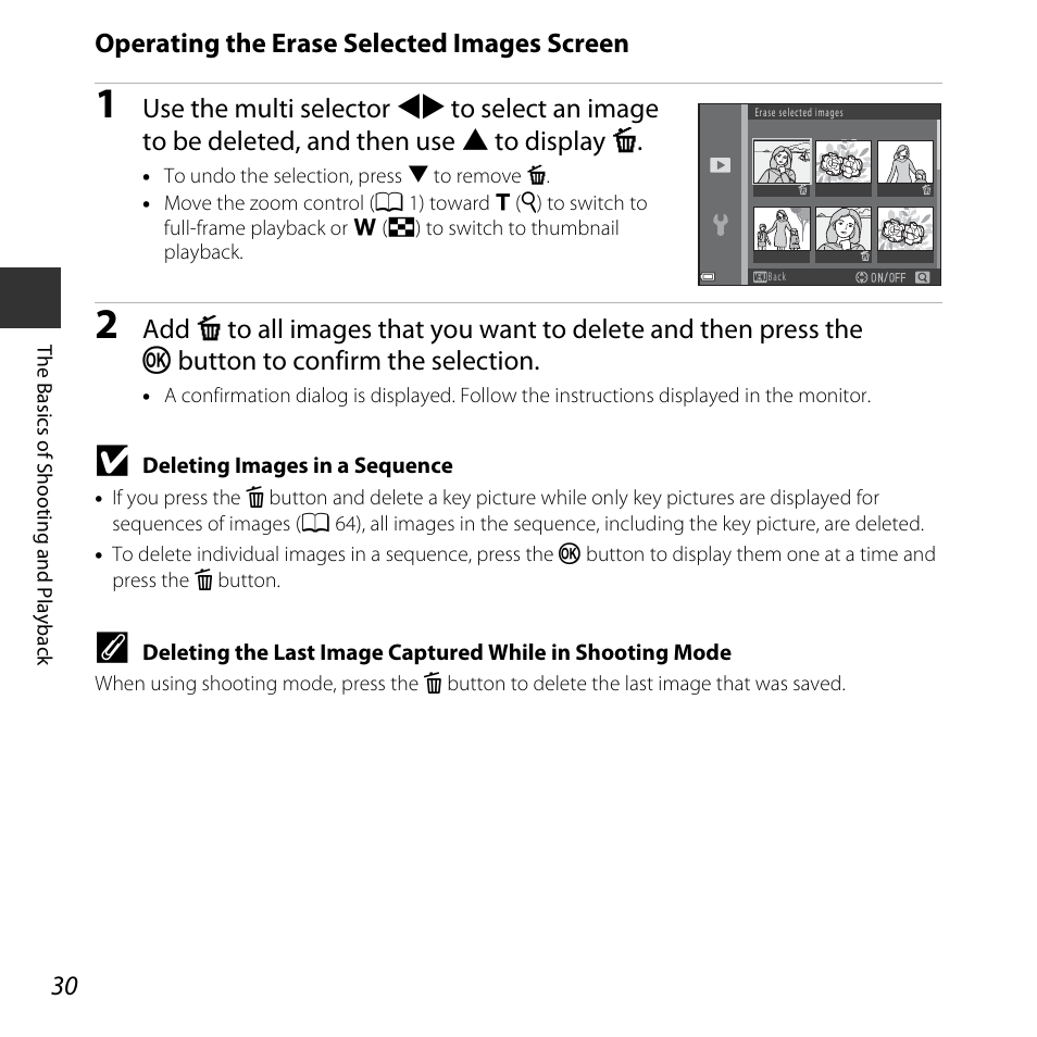 Operating the erase selected images screen | Nikon L830 User Manual | Page 50 / 204