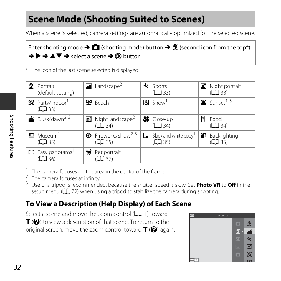 Scene mode (shooting suited to scenes), A 32, A 32, 38 | Nikon L830 User Manual | Page 52 / 204