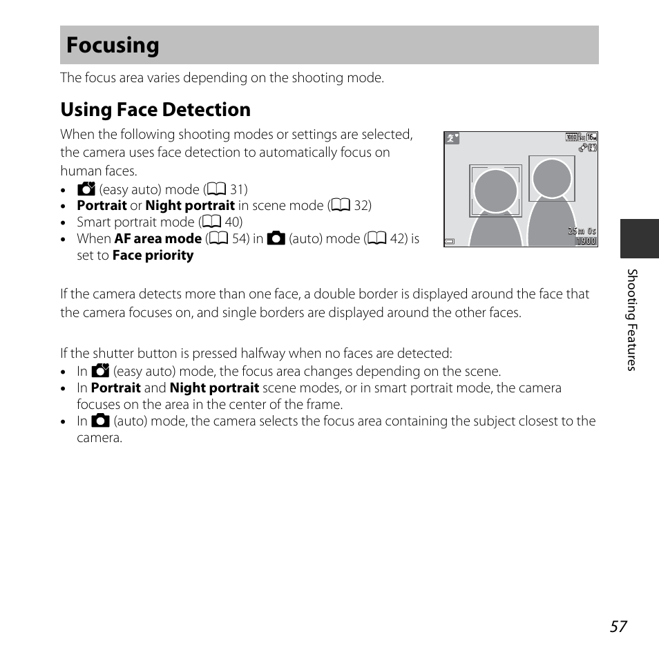 Focusing, Using face detection | Nikon L830 User Manual | Page 77 / 204