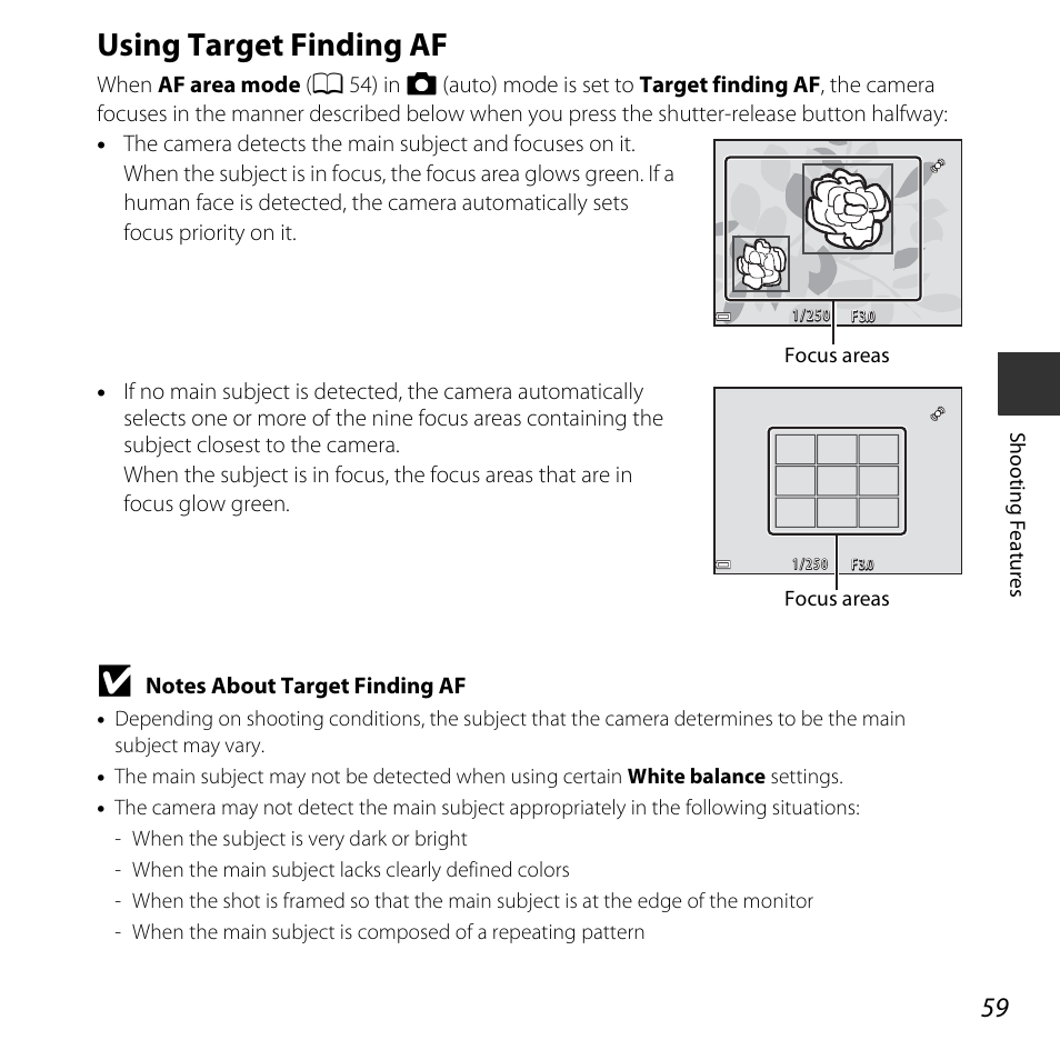 Using target finding af, A 59), A 59 | Nikon L830 User Manual | Page 79 / 204