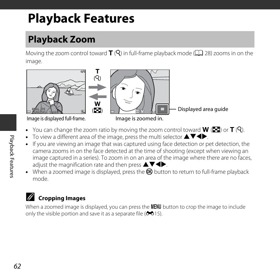 Playback features, Playback zoom | Nikon L830 User Manual | Page 82 / 204