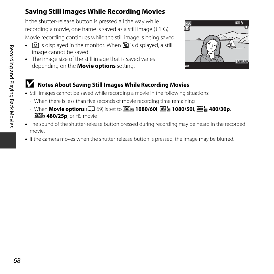Saving still images while recording movies | Nikon L830 User Manual | Page 88 / 204