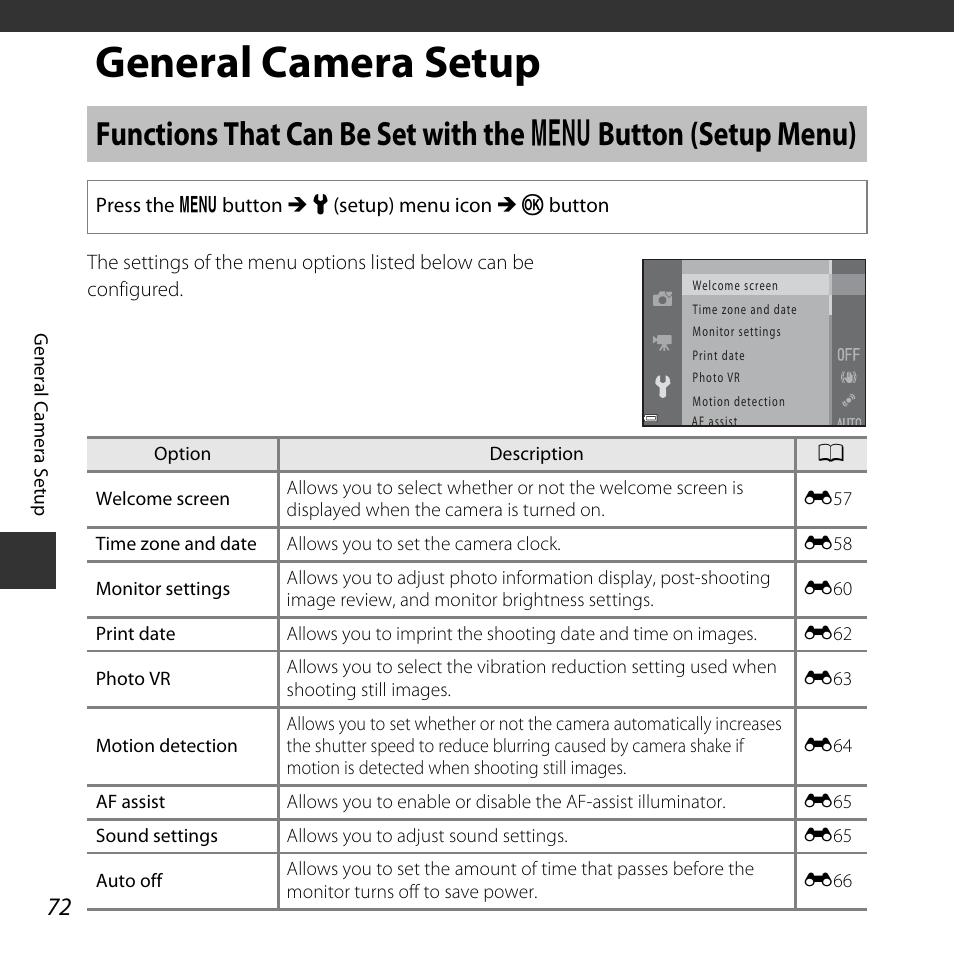 General camera setup, A 72) to, A 72) | A 72 | Nikon L830 User Manual | Page 92 / 204