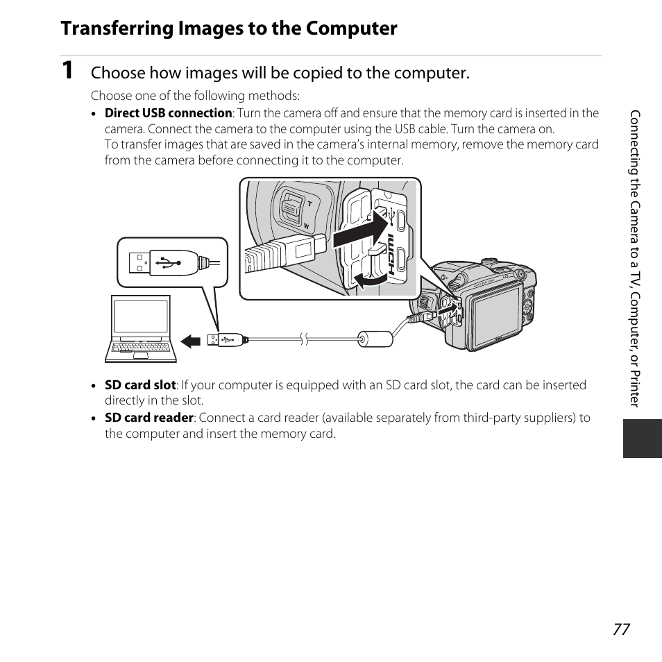 Transferring images to the computer, Choose how images will be copied to the computer | Nikon L830 User Manual | Page 97 / 204