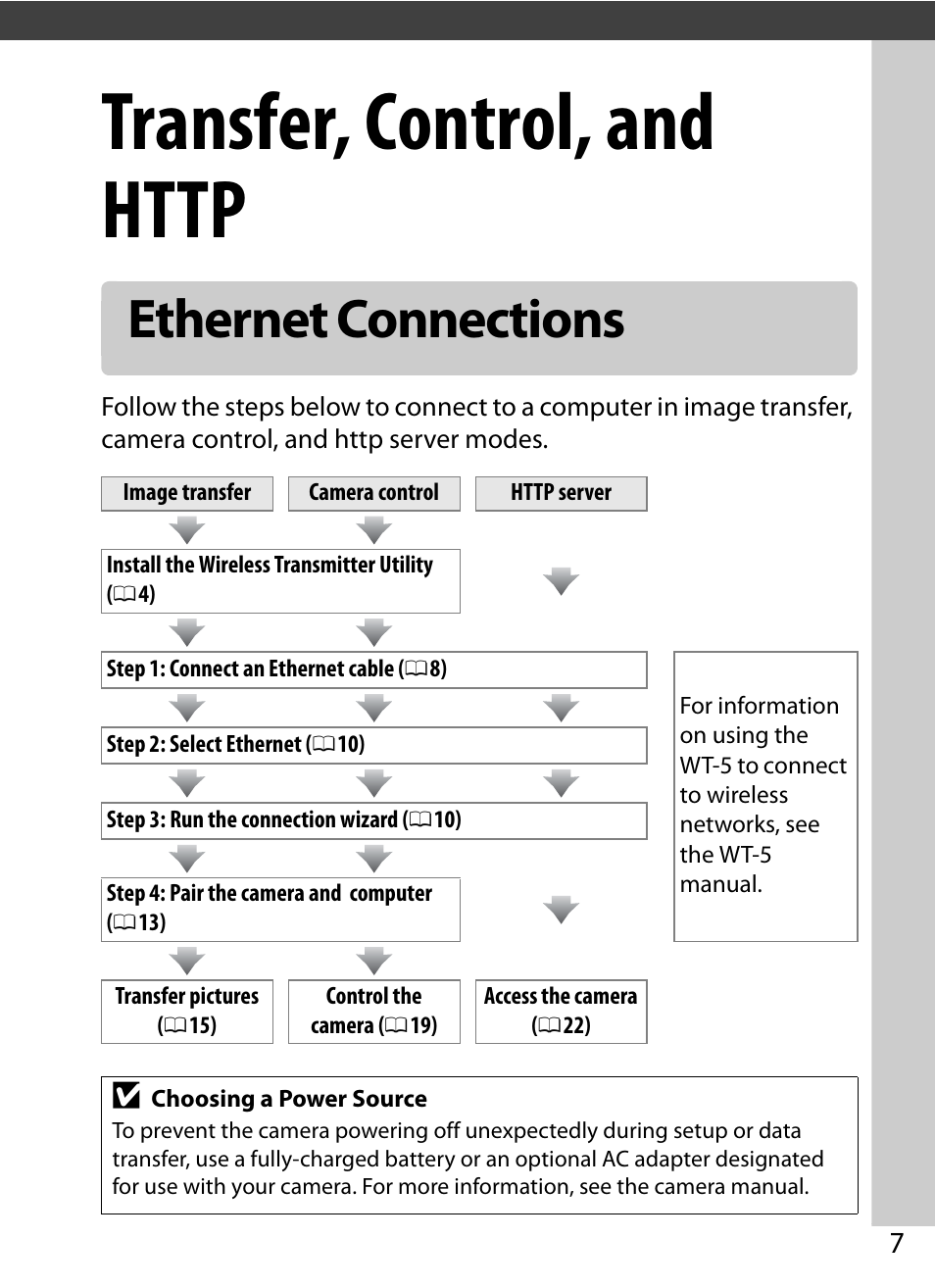 Transfer, control, and http, Ethernet connections | Nikon D4 User Manual | Page 17 / 100