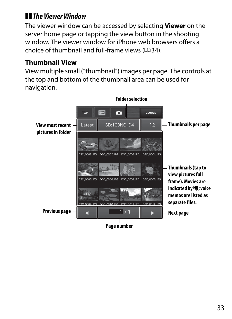 The viewer window, Thumbnail view | Nikon D4 User Manual | Page 43 / 100