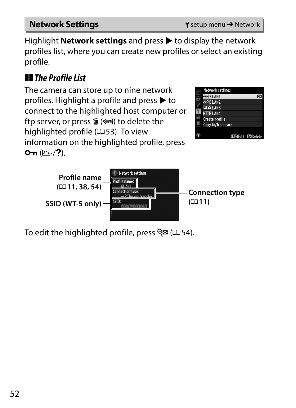 The profile list | Nikon D4 User Manual | Page 62 / 100