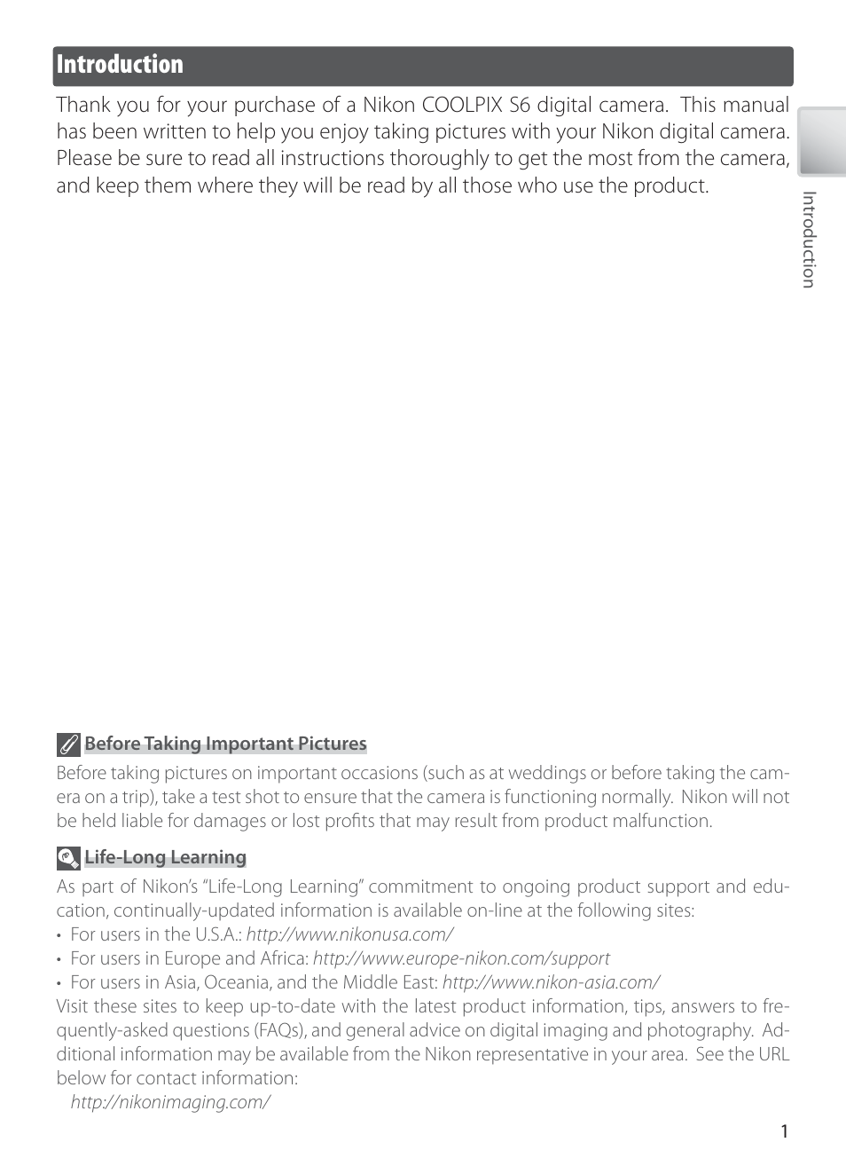 Introduction | Nikon S6 User Manual | Page 11 / 119