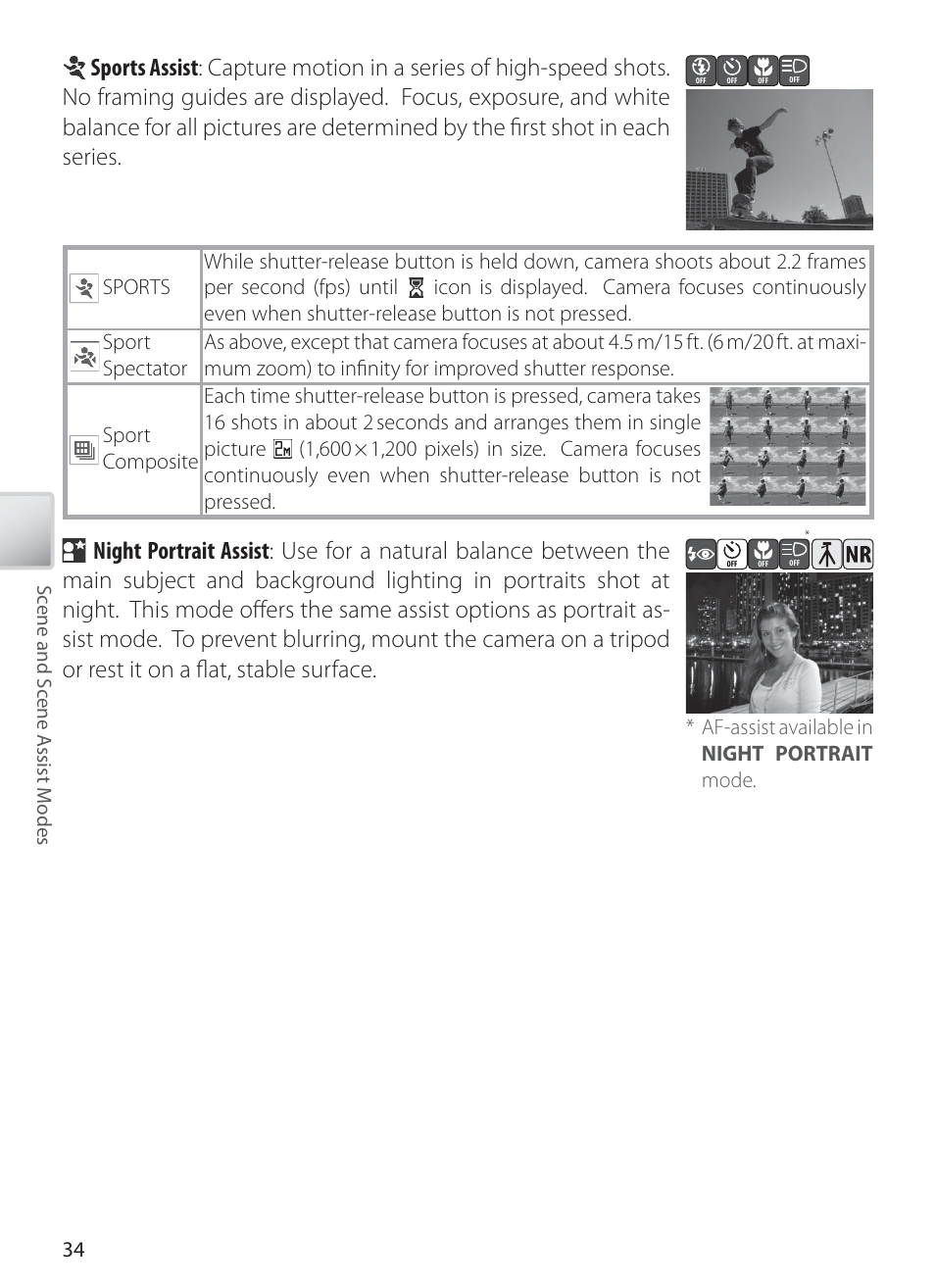 Af-assist available in night portrait mode | Nikon S6 User Manual | Page 44 / 119