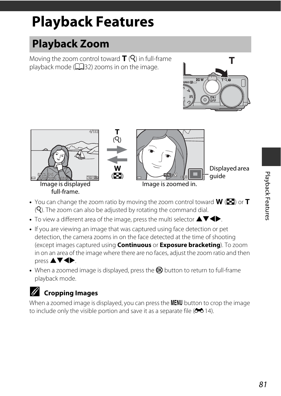 Playback features, Playback zoom | Nikon P340 User Manual | Page 103 / 240