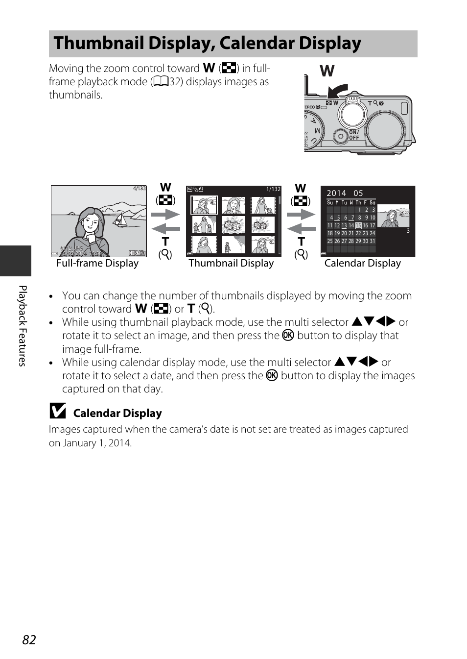 Thumbnail display, calendar display, Calendar display | Nikon P340 User Manual | Page 104 / 240