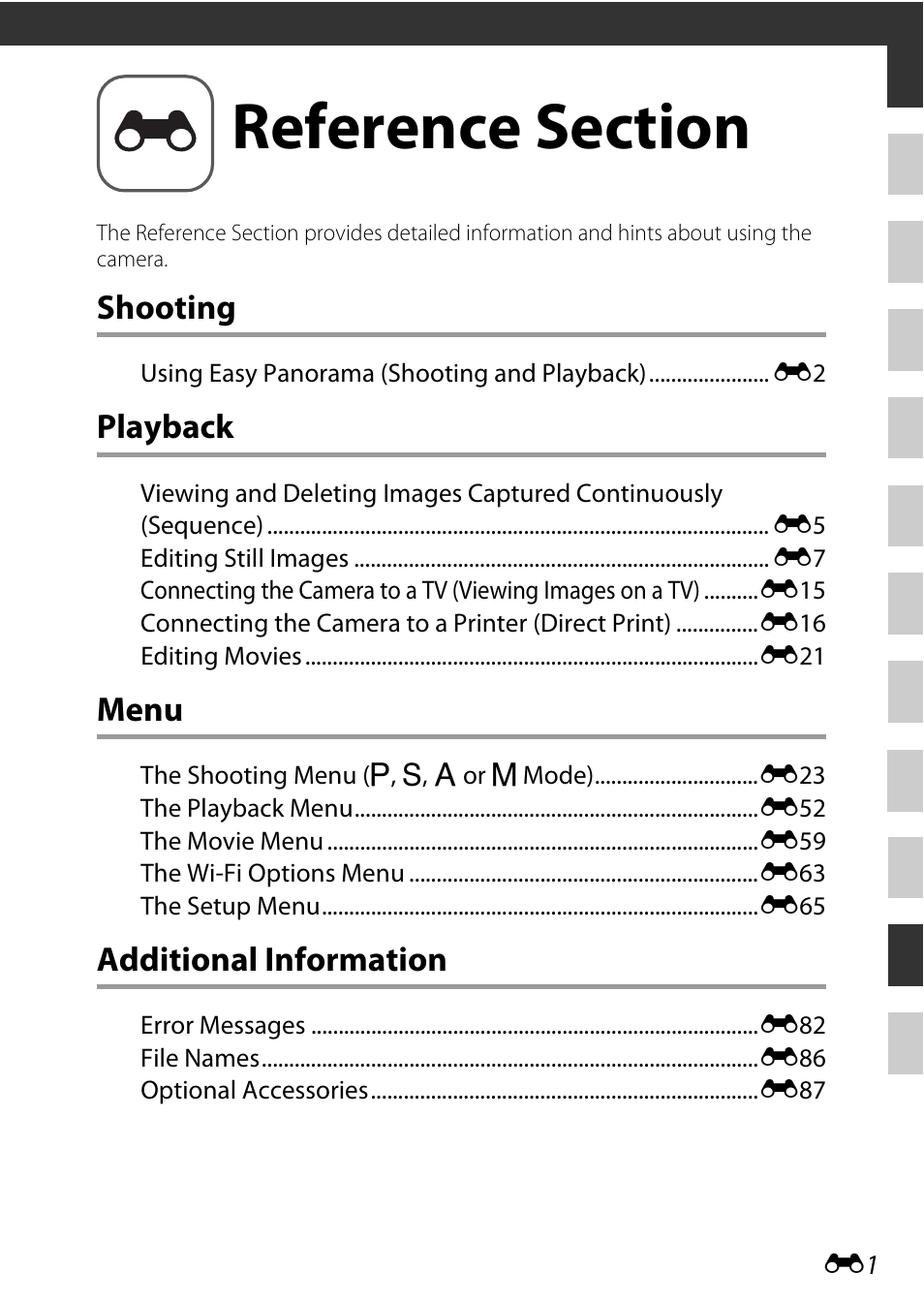 Reference section, Shooting, Playback | Menu, Additional information | Nikon P340 User Manual | Page 125 / 240