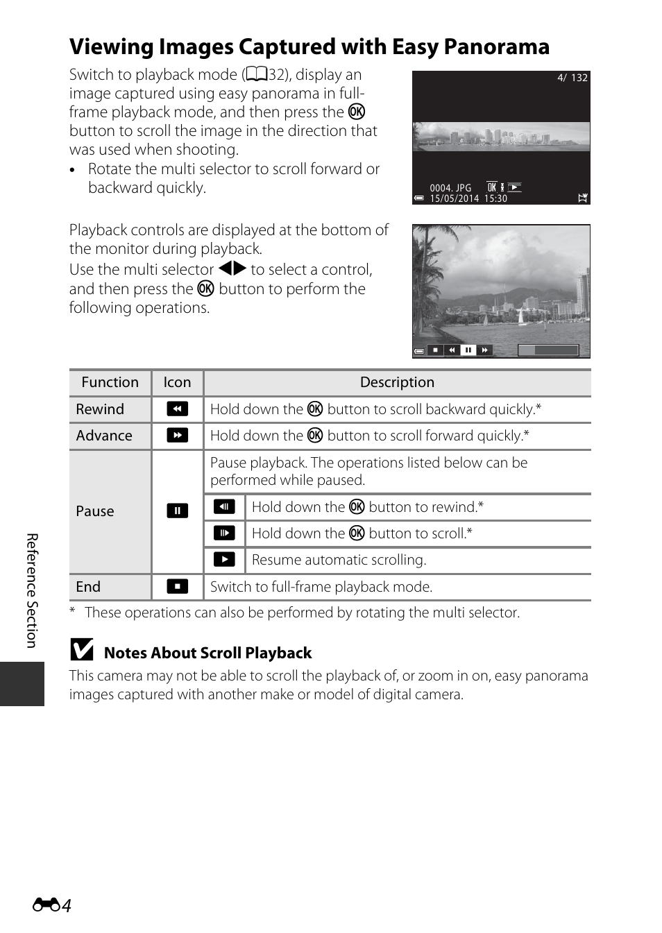 Viewing images captured with easy panorama | Nikon P340 User Manual | Page 128 / 240