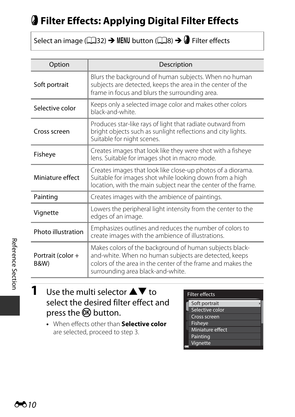 Filter effects: applying digital filter effects, P filter effects: applying digital filter effects | Nikon P340 User Manual | Page 134 / 240