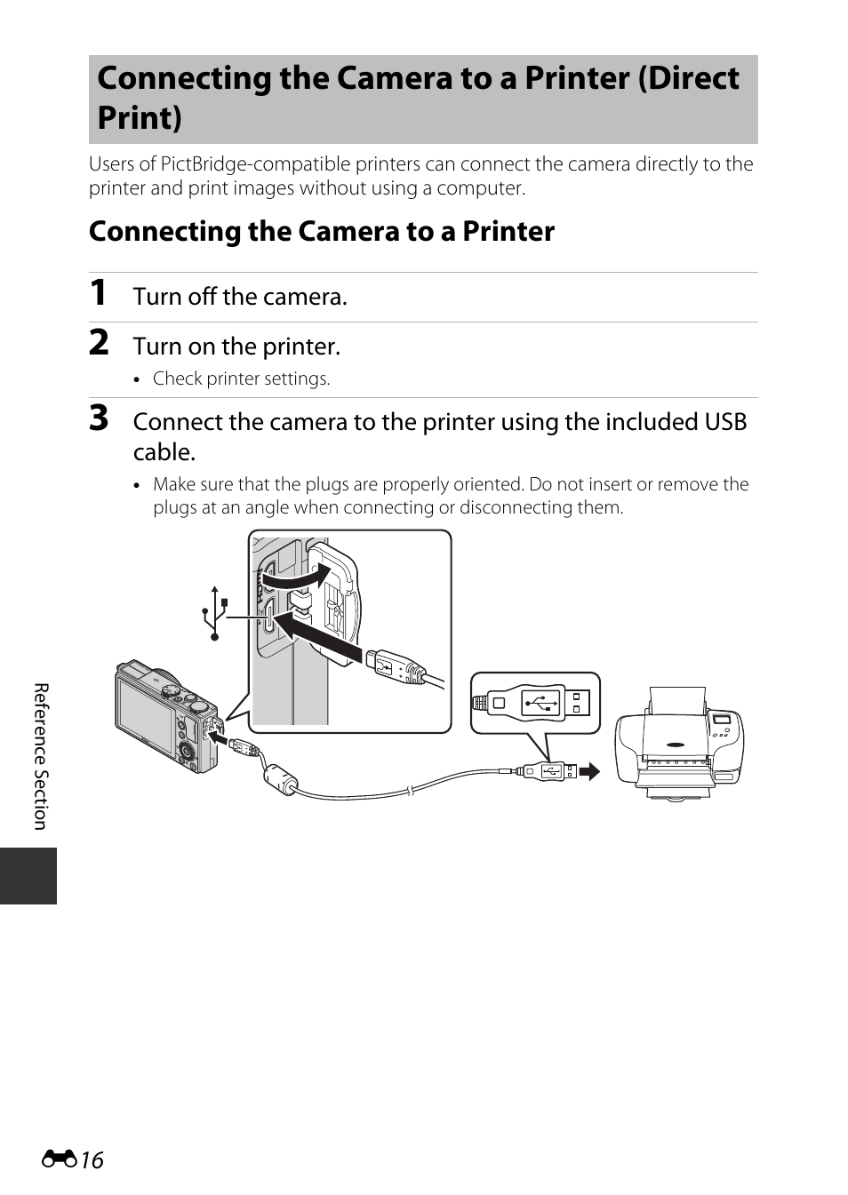 Connecting the camera to a printer (direct print), Connecting the camera to a printer | Nikon P340 User Manual | Page 140 / 240