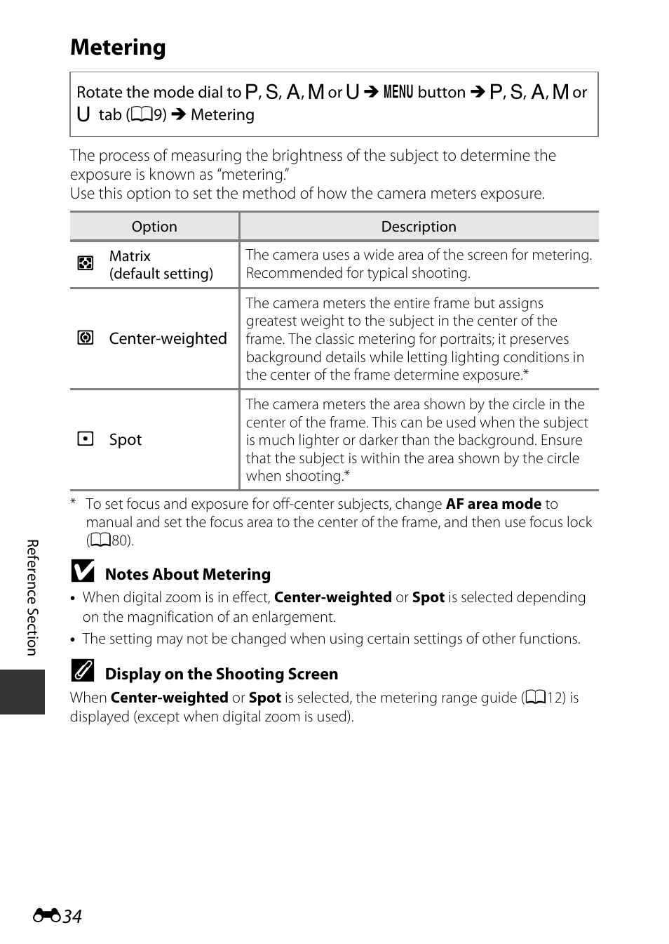 Metering | Nikon P340 User Manual | Page 158 / 240