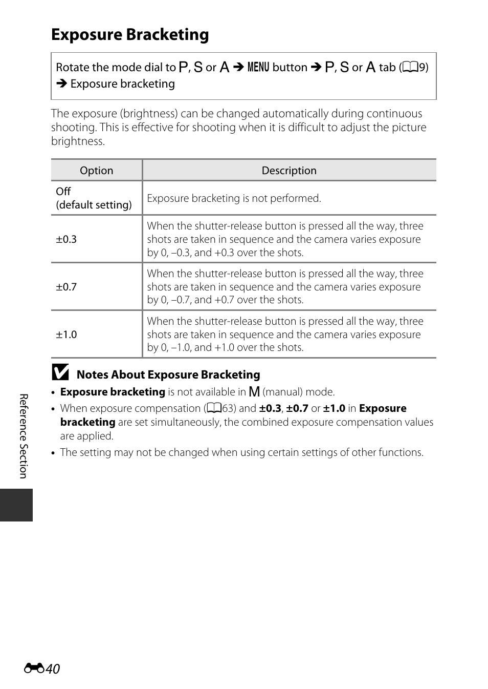 Exposure bracketing | Nikon P340 User Manual | Page 164 / 240