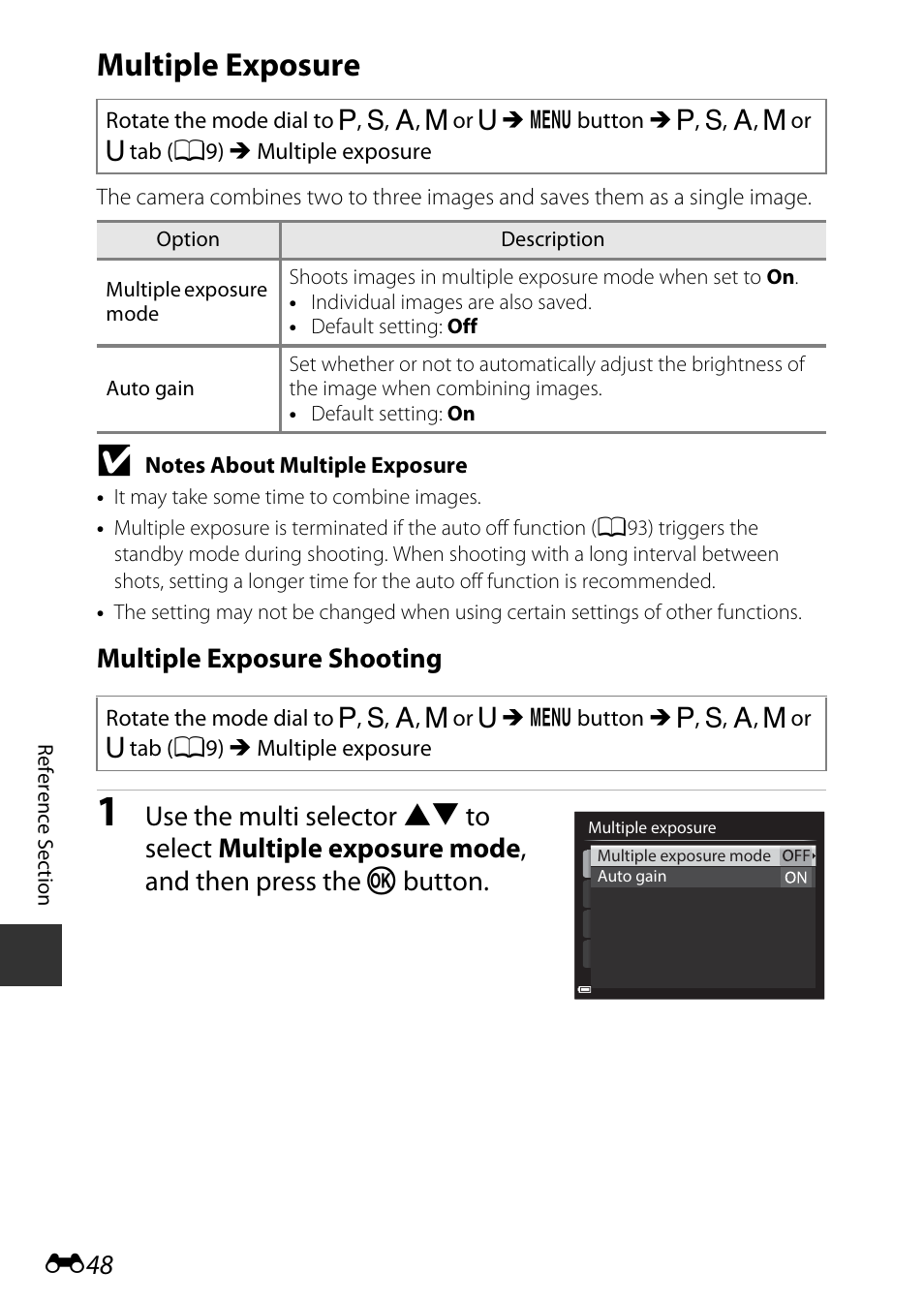 Multiple exposure, Multiple exposure shooting | Nikon P340 User Manual | Page 172 / 240