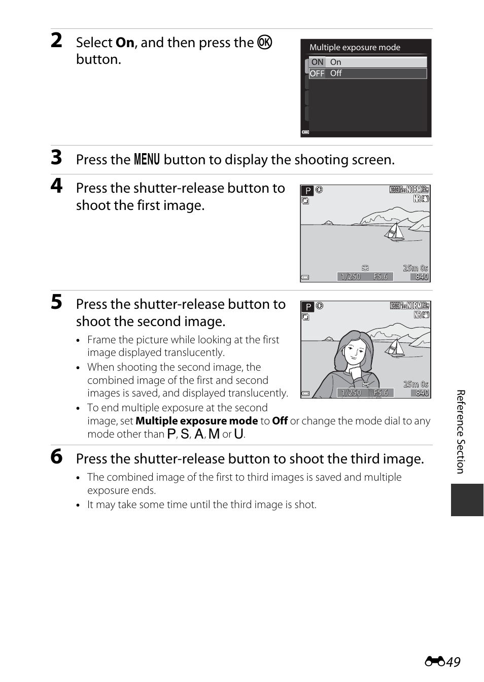 Select on , and then press the k button, Press the d button to display the shooting screen | Nikon P340 User Manual | Page 173 / 240