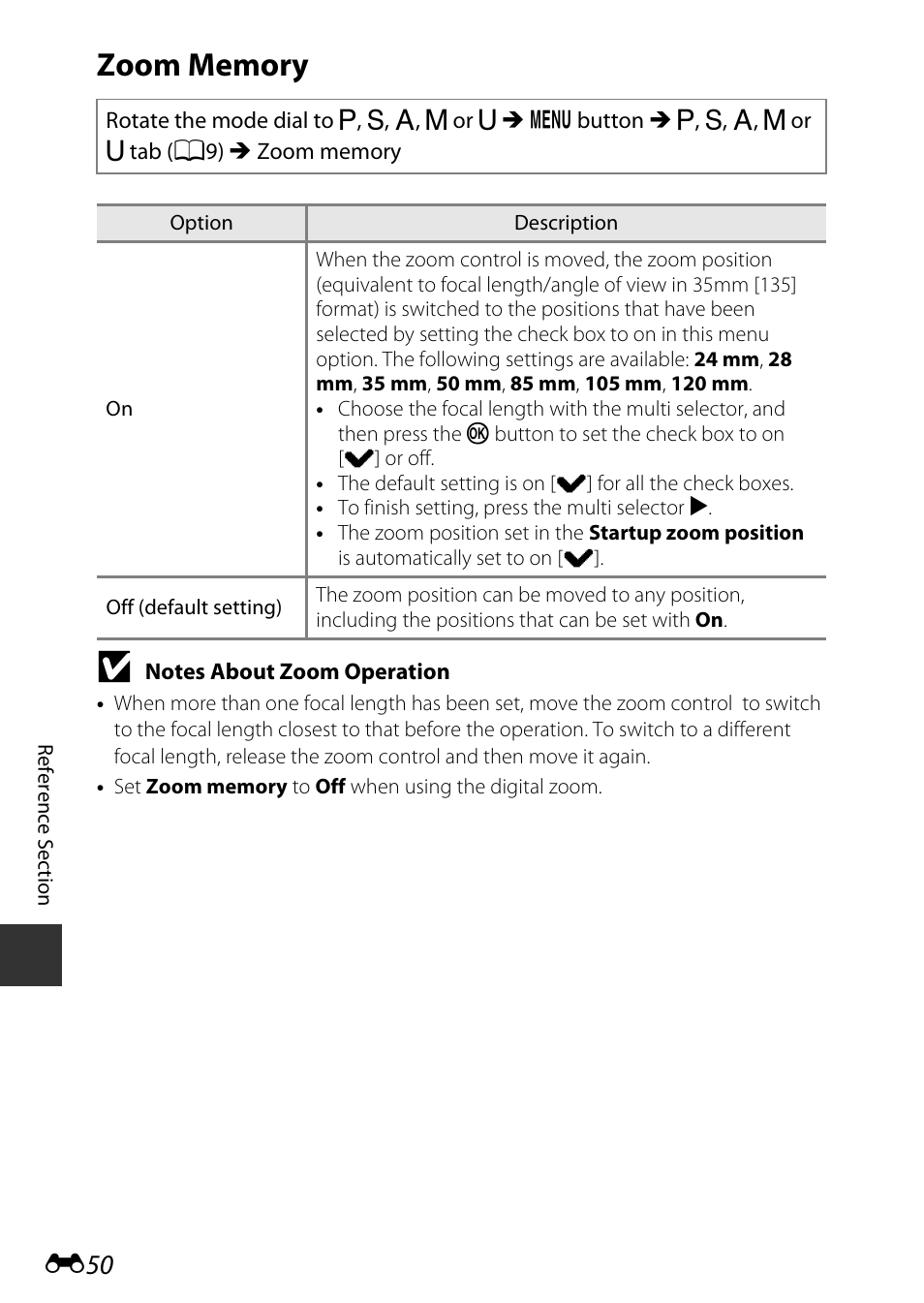 Zoom memory, E50) | Nikon P340 User Manual | Page 174 / 240