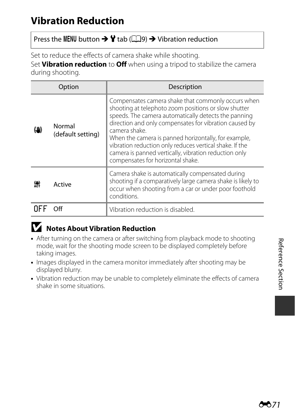 Vibration reduction | Nikon P340 User Manual | Page 195 / 240