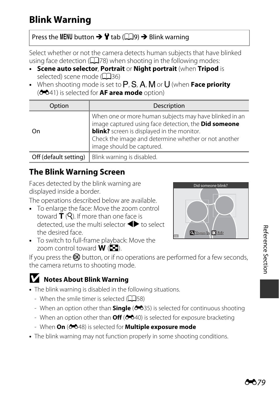 Blink warning, The blink warning screen | Nikon P340 User Manual | Page 203 / 240