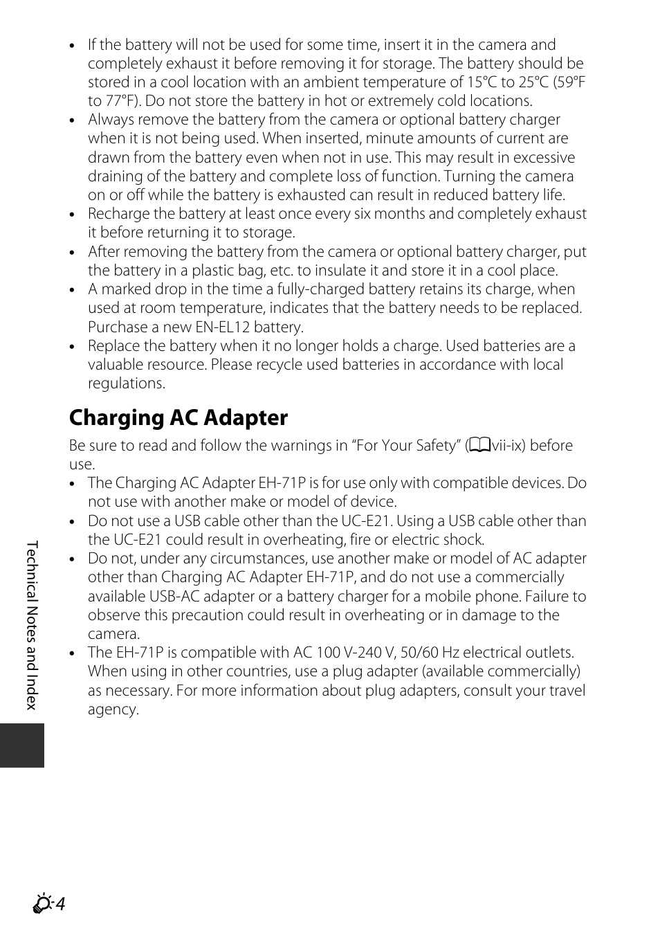 Charging ac adapter | Nikon P340 User Manual | Page 216 / 240