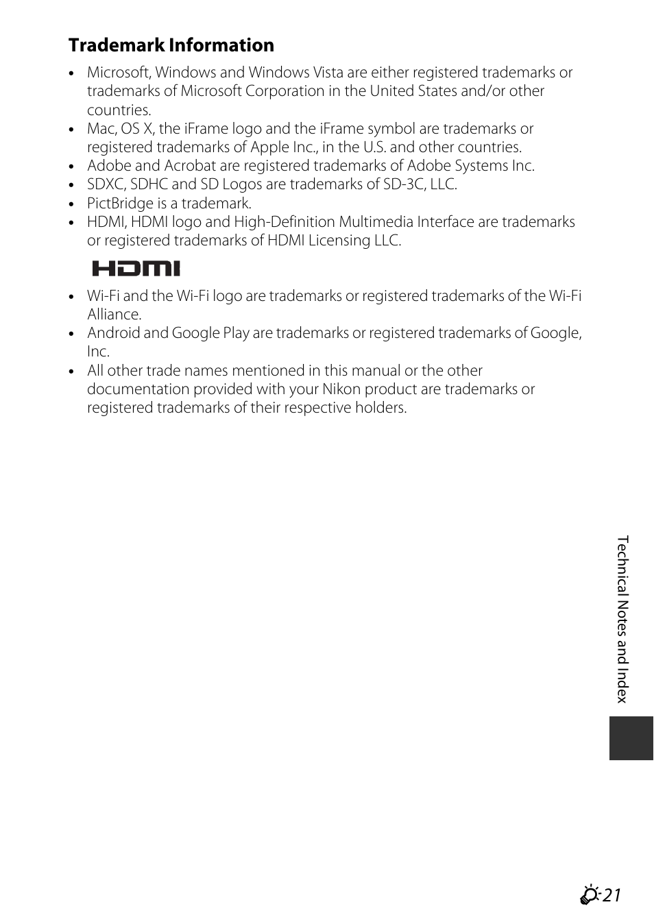 Trademark information | Nikon P340 User Manual | Page 233 / 240