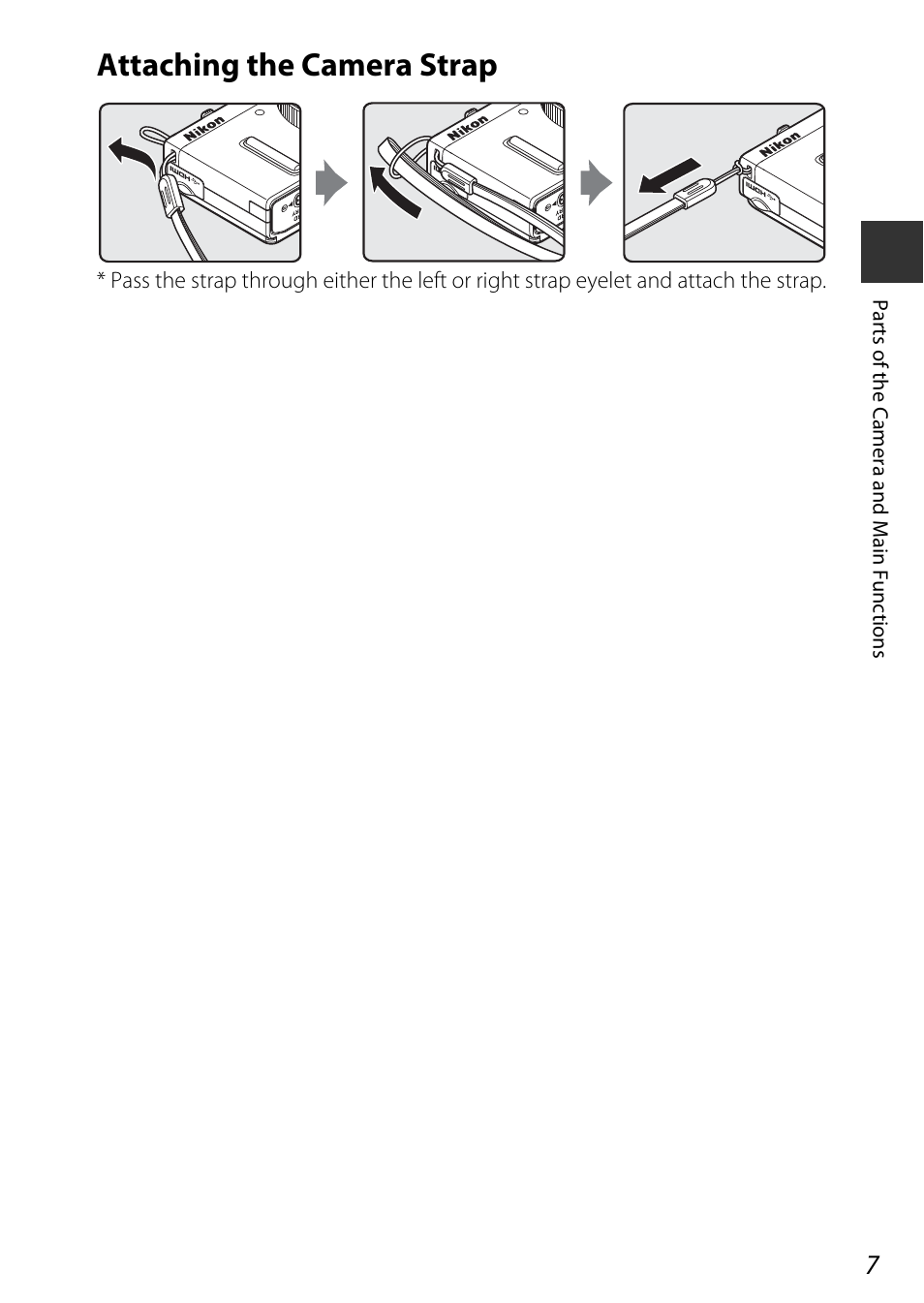 Attaching the camera strap | Nikon P340 User Manual | Page 29 / 240