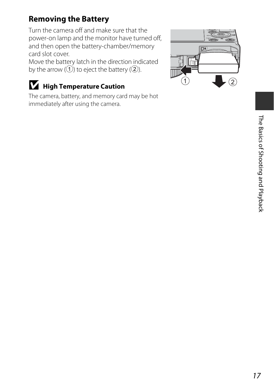 Removing the battery | Nikon P340 User Manual | Page 39 / 240