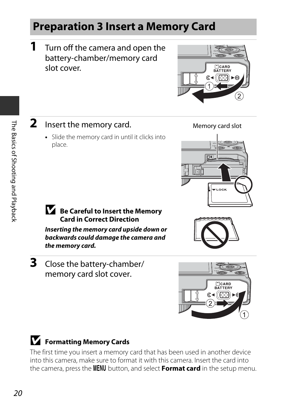Preparation 3 insert a memory card | Nikon P340 User Manual | Page 42 / 240