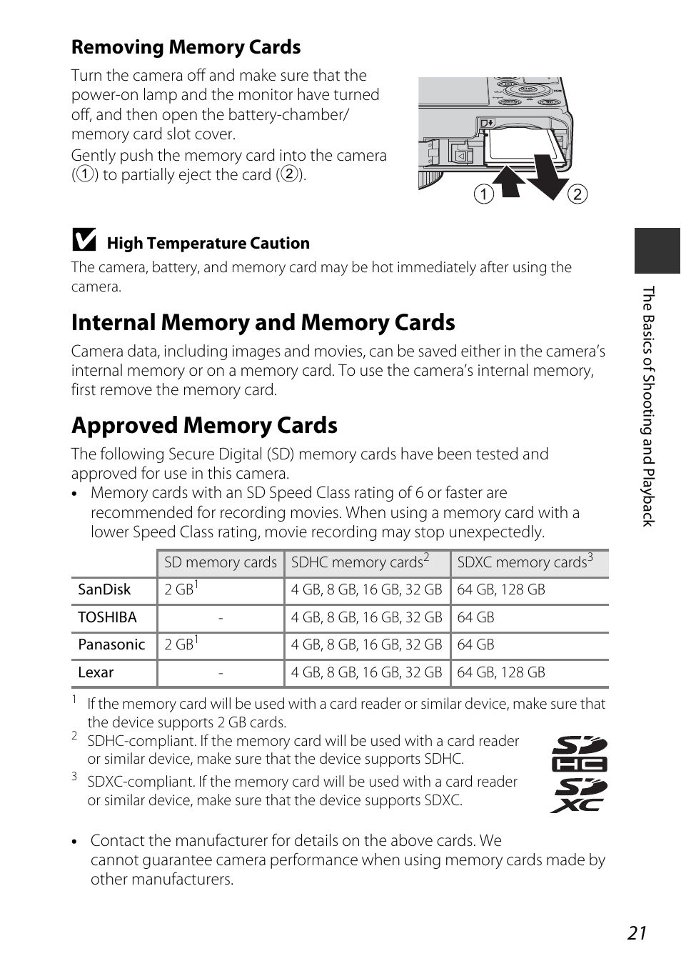 Internal memory and memory cards, Approved memory cards | Nikon P340 User Manual | Page 43 / 240