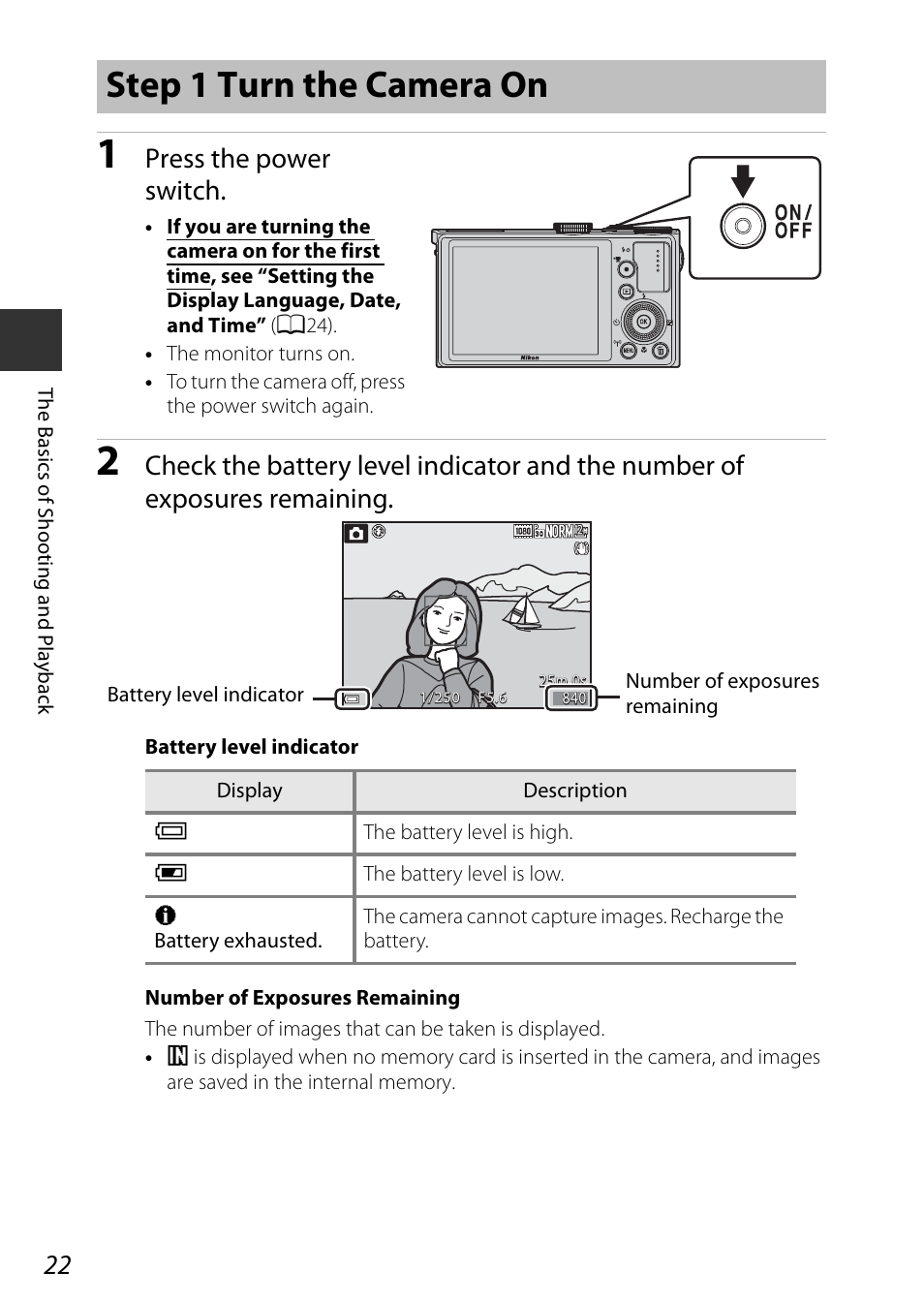Step 1 turn the camera on, Press the power switch | Nikon P340 User Manual | Page 44 / 240