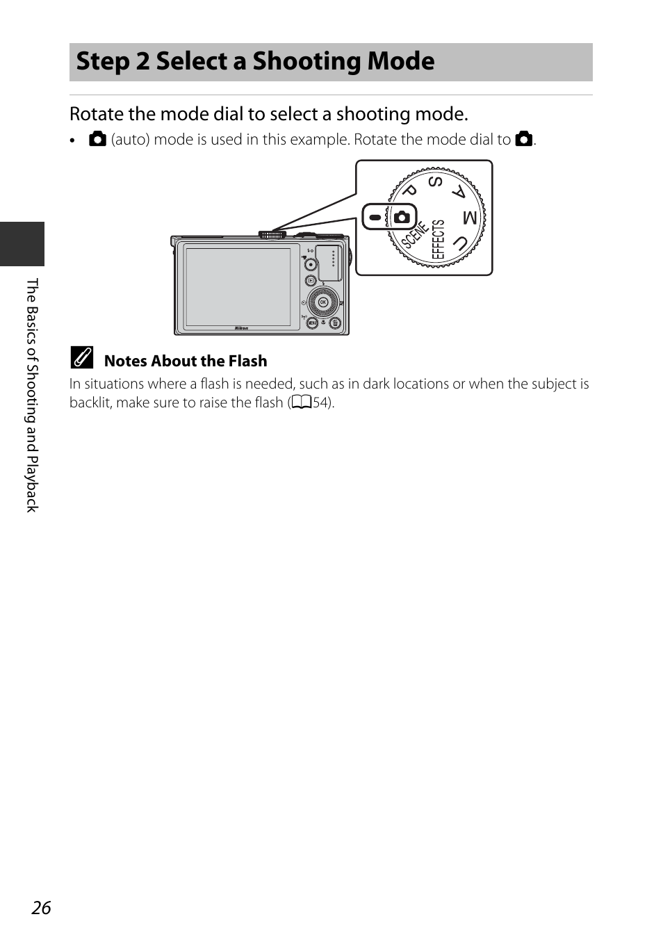 Step 2 select a shooting mode, Rotate the mode dial to select a shooting mode | Nikon P340 User Manual | Page 48 / 240