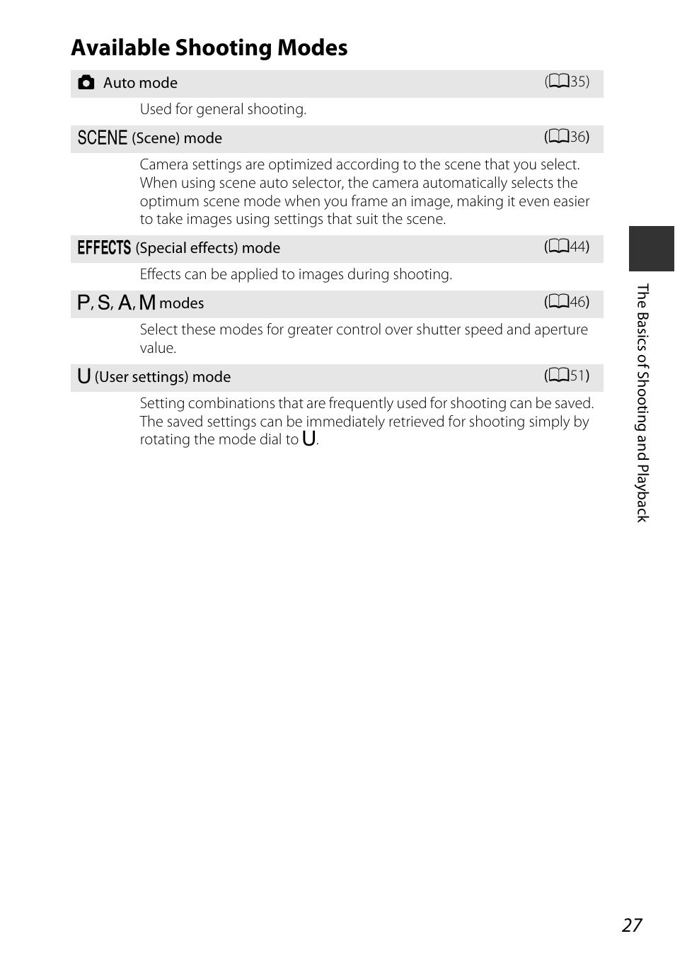 Available shooting modes, A27) | Nikon P340 User Manual | Page 49 / 240