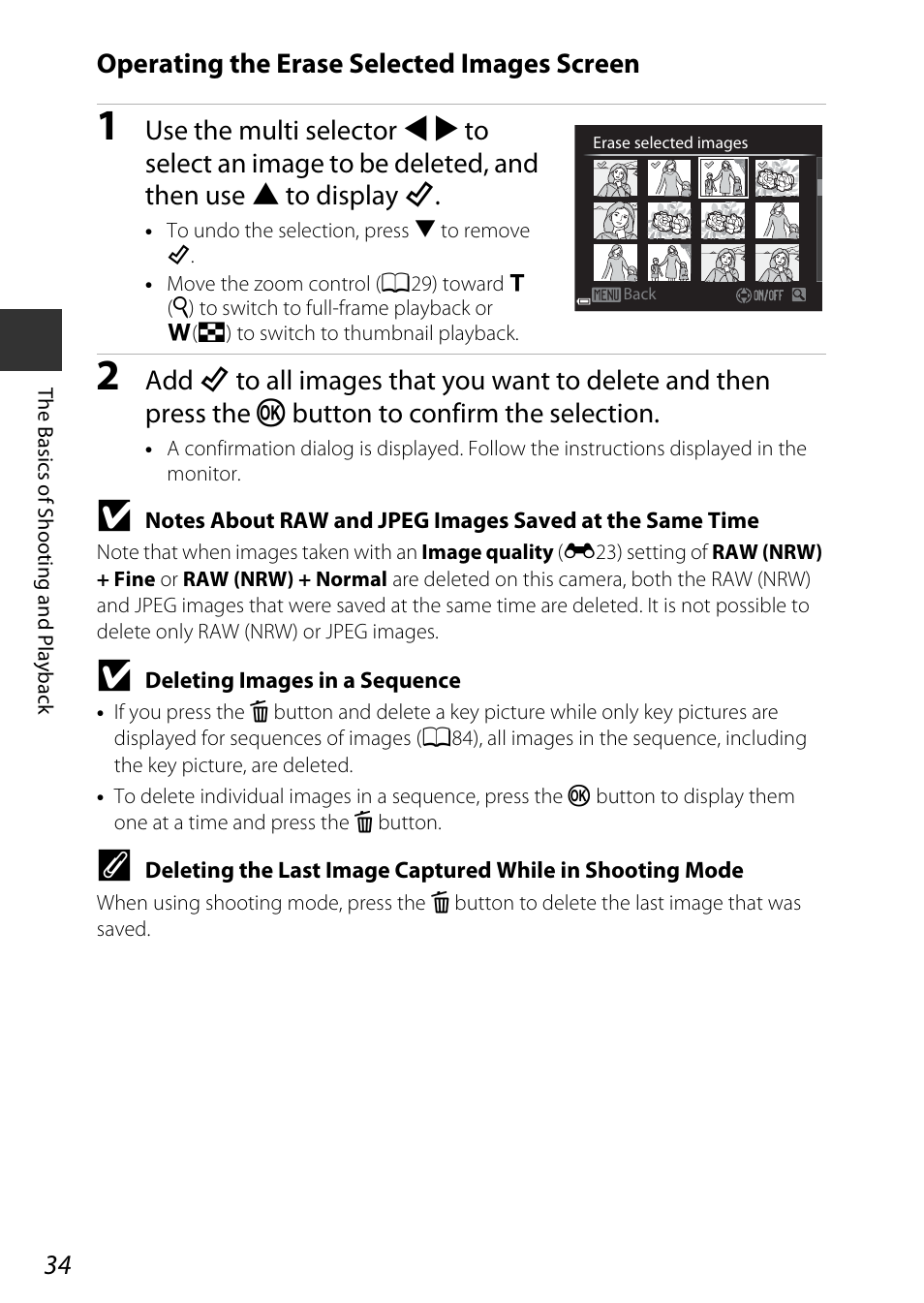 Operating the erase selected images screen | Nikon P340 User Manual | Page 56 / 240