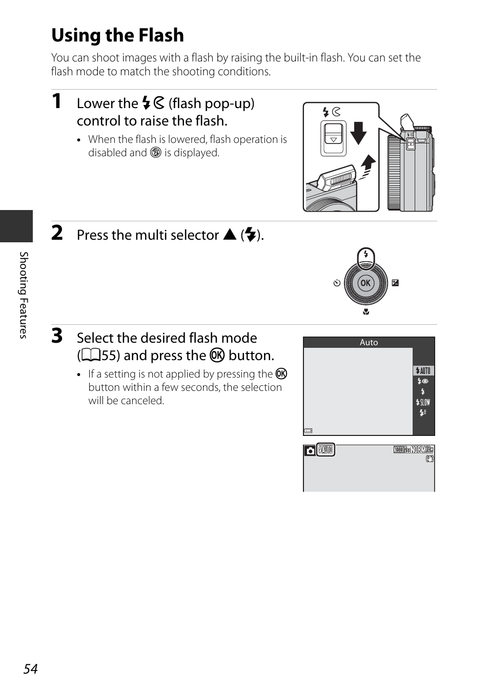 Using the flash, Flash mode, A54) | Nikon P340 User Manual | Page 76 / 240