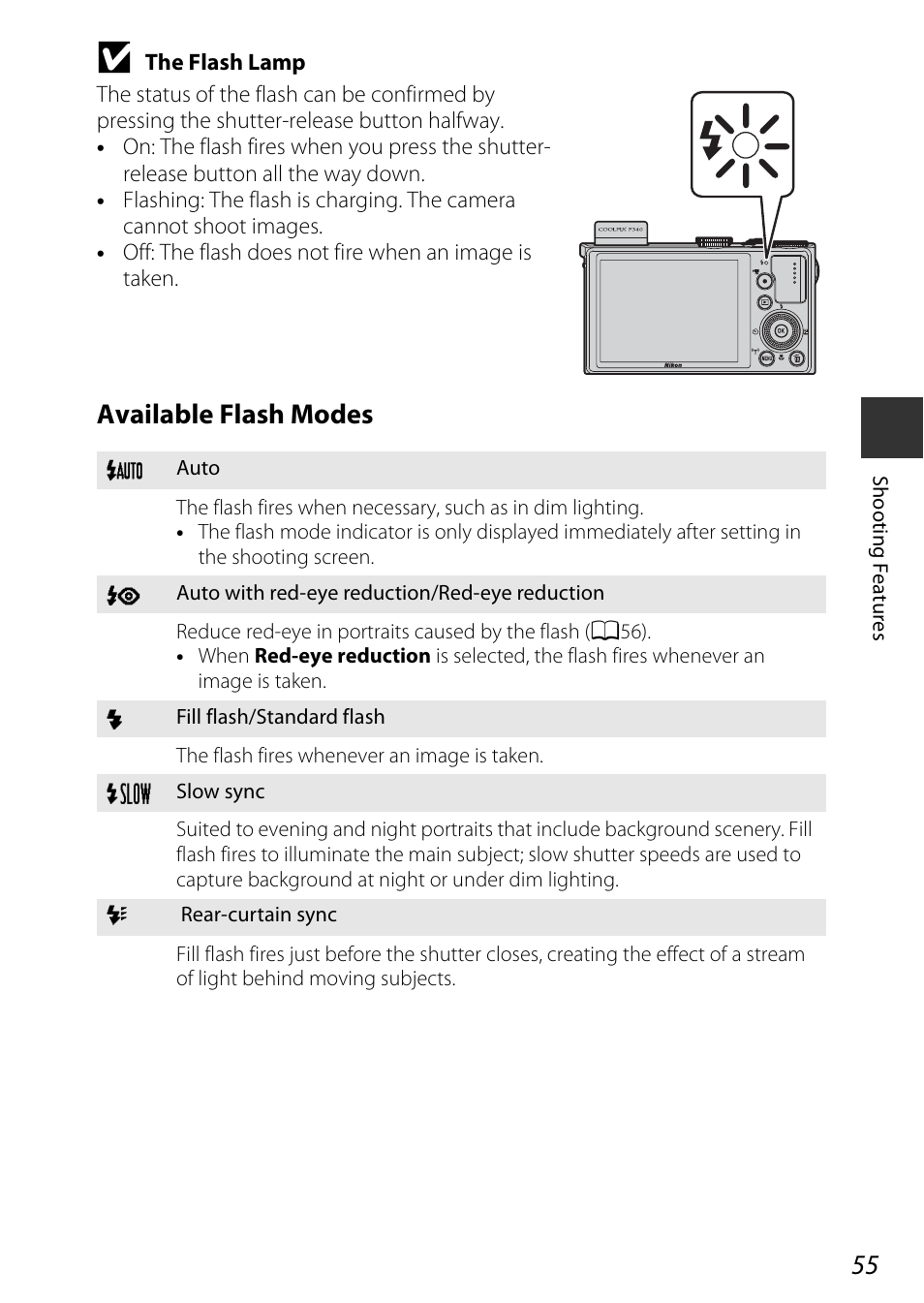 Available flash modes | Nikon P340 User Manual | Page 77 / 240
