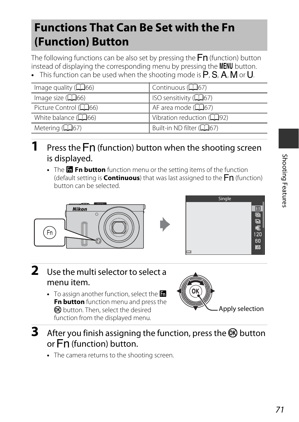 A71), Use the multi selector to select a menu item | Nikon P340 User Manual | Page 93 / 240