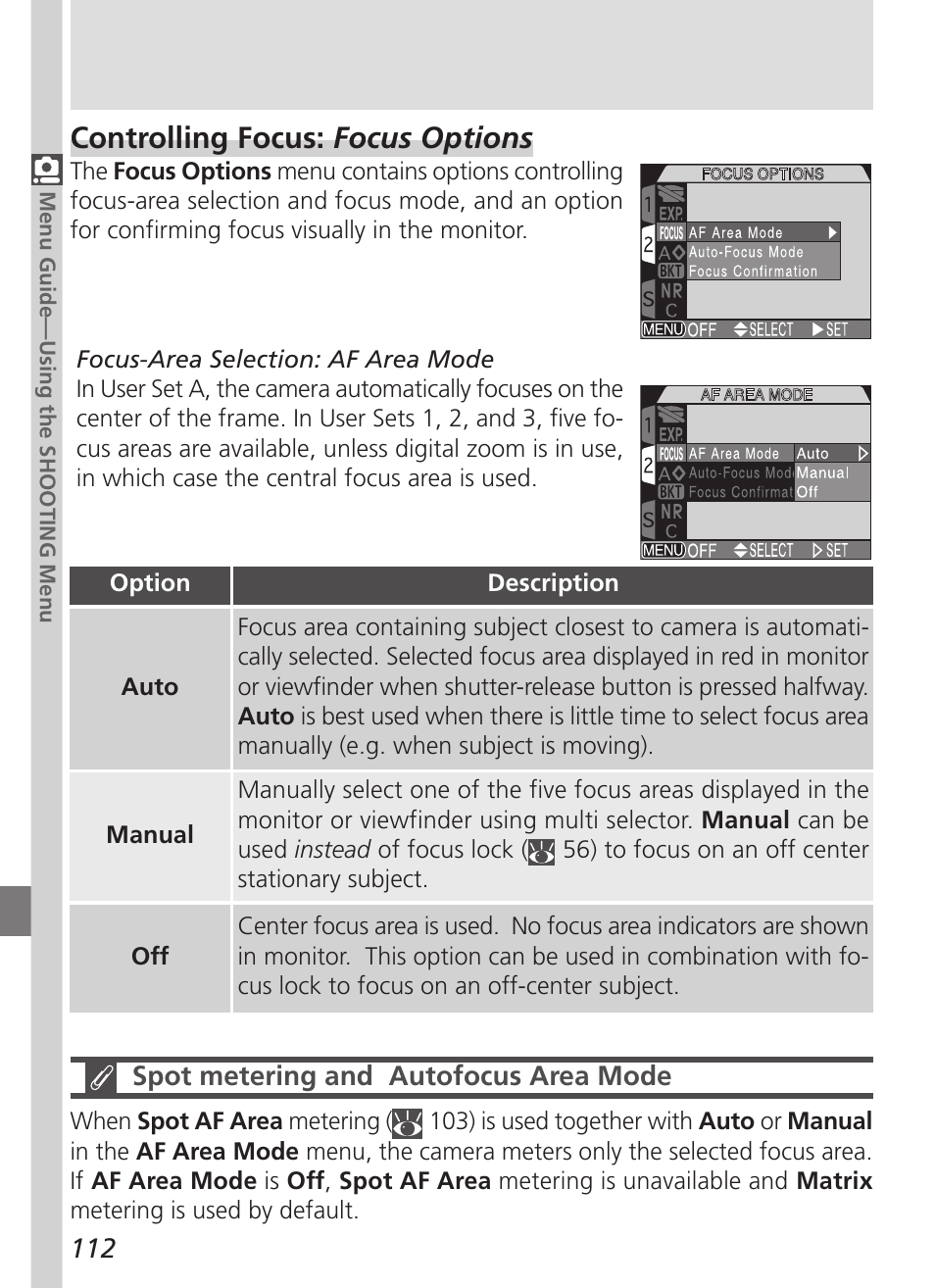 Controlling focus: focus options | Nikon 5700 User Manual | Page 124 / 192